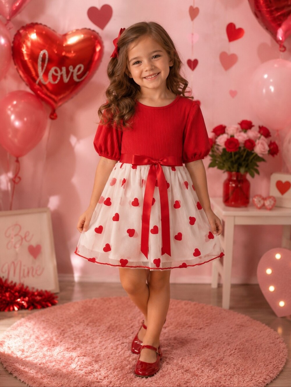 Valentines Red Heart Kids Dress